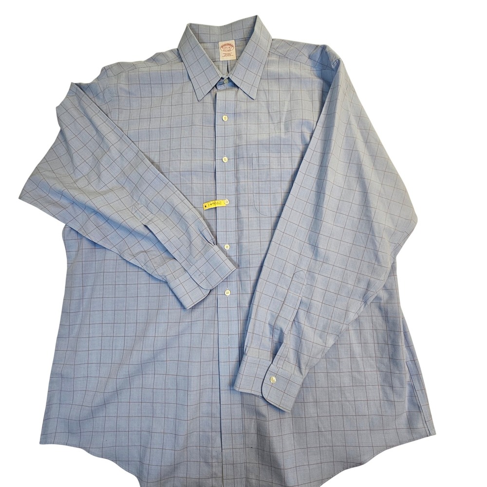 Brooks Brothers Traditional Fit Non-Iron‎ Shirt 17.5 35 Blue Red Check  Mens